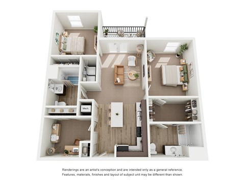 Floor plan for 2 beds, 2 baths, 1155 sqft